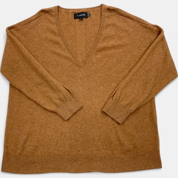11 Honore Cashmere Sweater Women's 2XL Brown V-Neck Long Sleeve Plus Size - Picture 1 of 9